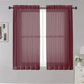 OWENIE Sheer Curtains, 45" Long Light Filtering Tiers for Kitchen, Bedroom, 2 Panels, Cafe Curtains for Small Window, 42" W x 45" L, Burgundy