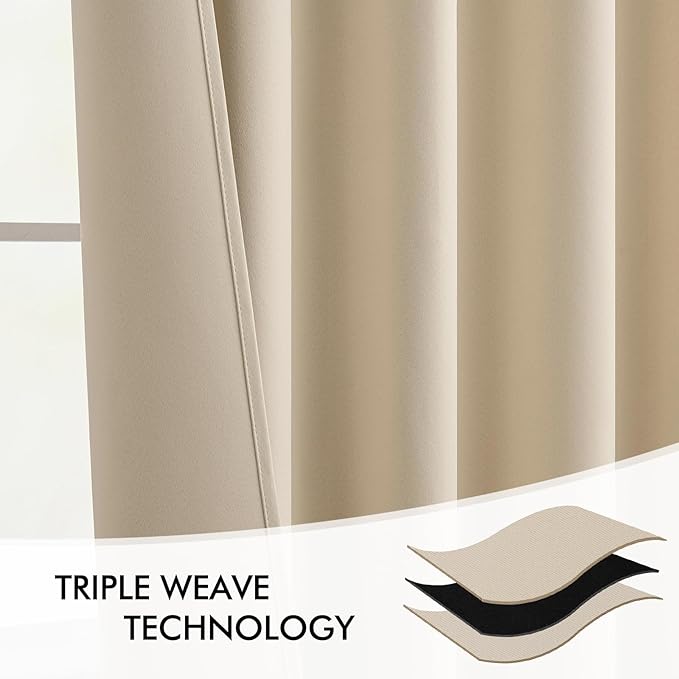 MIULEE Cream Beige Back Tab Light Blocking Curtains 80 Inch Length 2 Panels Set for Living Room Bedroom Privacy, Rod Pocket/Pinch Pleat Thermal Insulated Room Darkening Pleated Blackout Drapes