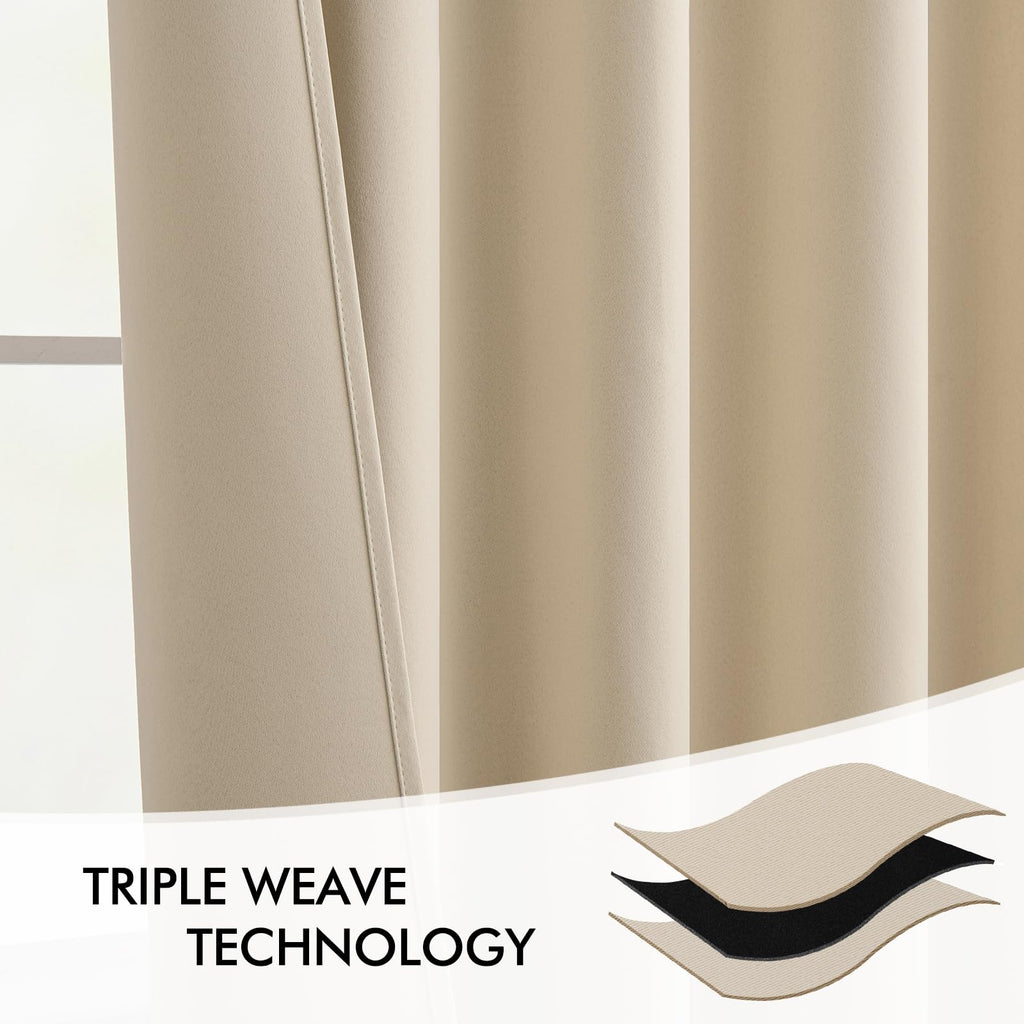 MIULEE Cream Beige Back Tab Blackout Curtains 52x92 Inch Long 2 Panels Set