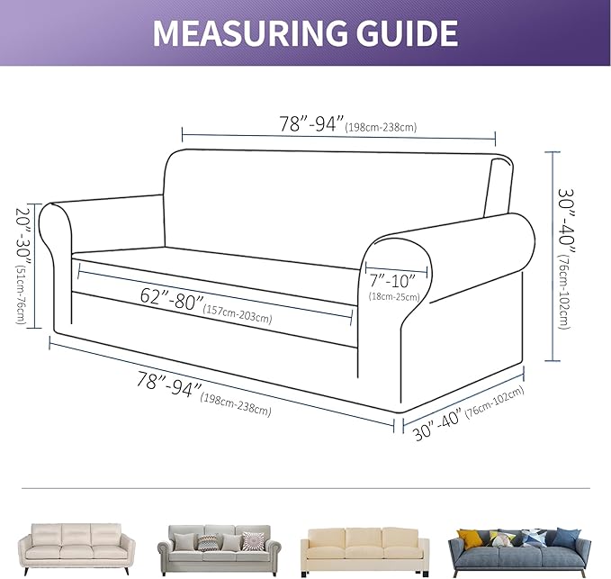 Joccun Stretch Couch Cover Slipcovers, 1-Piece Sofa Covers for 3 Cushion Couch Spandex Jacquard Washable Furniture Protector Cover for Living Room,Kids,Pets(Sofa,Riverside)