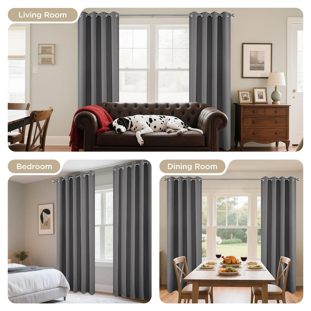 Joydeco Grey Blackout Curtains for Bedroom 72 Inch 2 Panels with Grommet