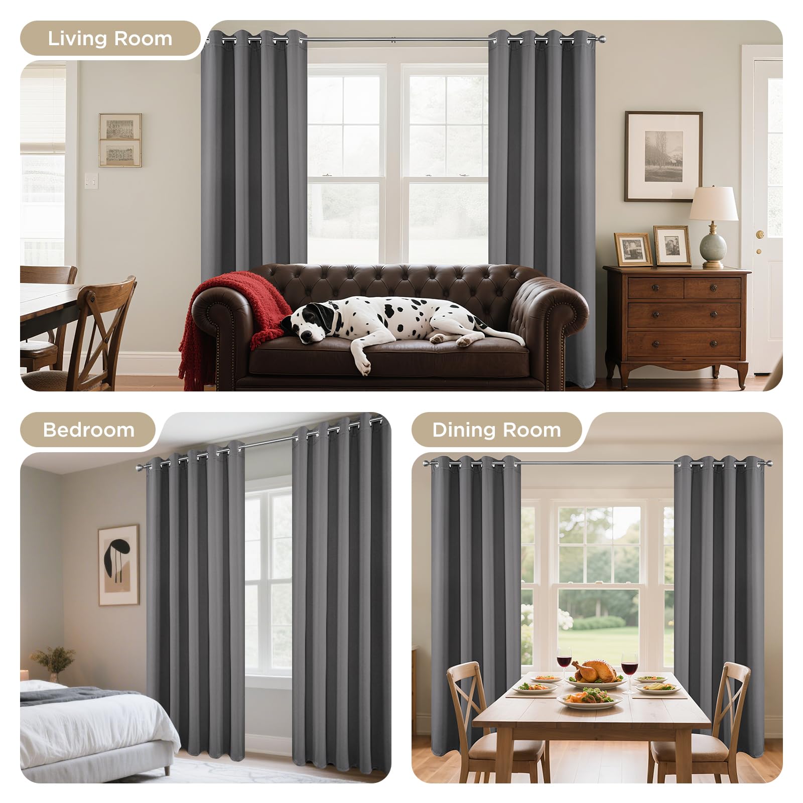 Joydeco Grey Blackout Curtains for Bedroom 72 Inch 2 Panels with Grommet