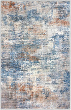 IOHOUZE Abstract Area Rugs 9x12 Ft Washable Large Rugs for Living Room, Non Slip Dining Room Rug, Printed Faux Wool Rugs for Bedroom, Floor Carpet for Office Nursery Playroom, Blue Rust