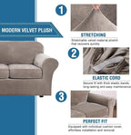 H.VERSAILTEX High Stretch Sofa Slipcover 4 Piece Cover Velvet Furniture Protector Form Fit Thick Velvet Extra Large Sofa Cover for 3 Cushion Couch Width Up to 97 Inch (Large Sofa, Taupe)