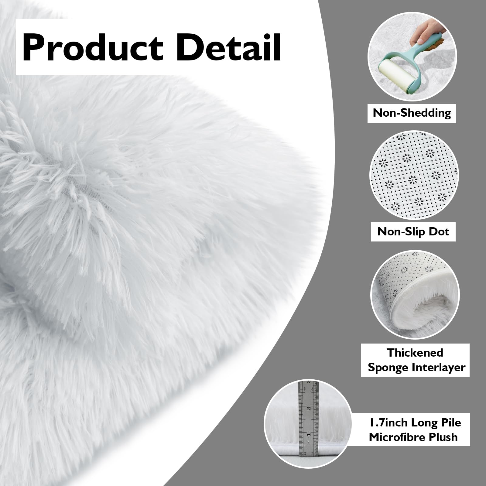 White Fluffy Round Area Rugs for Bedroom,6'X6'Shag Circle Small Area Rugs