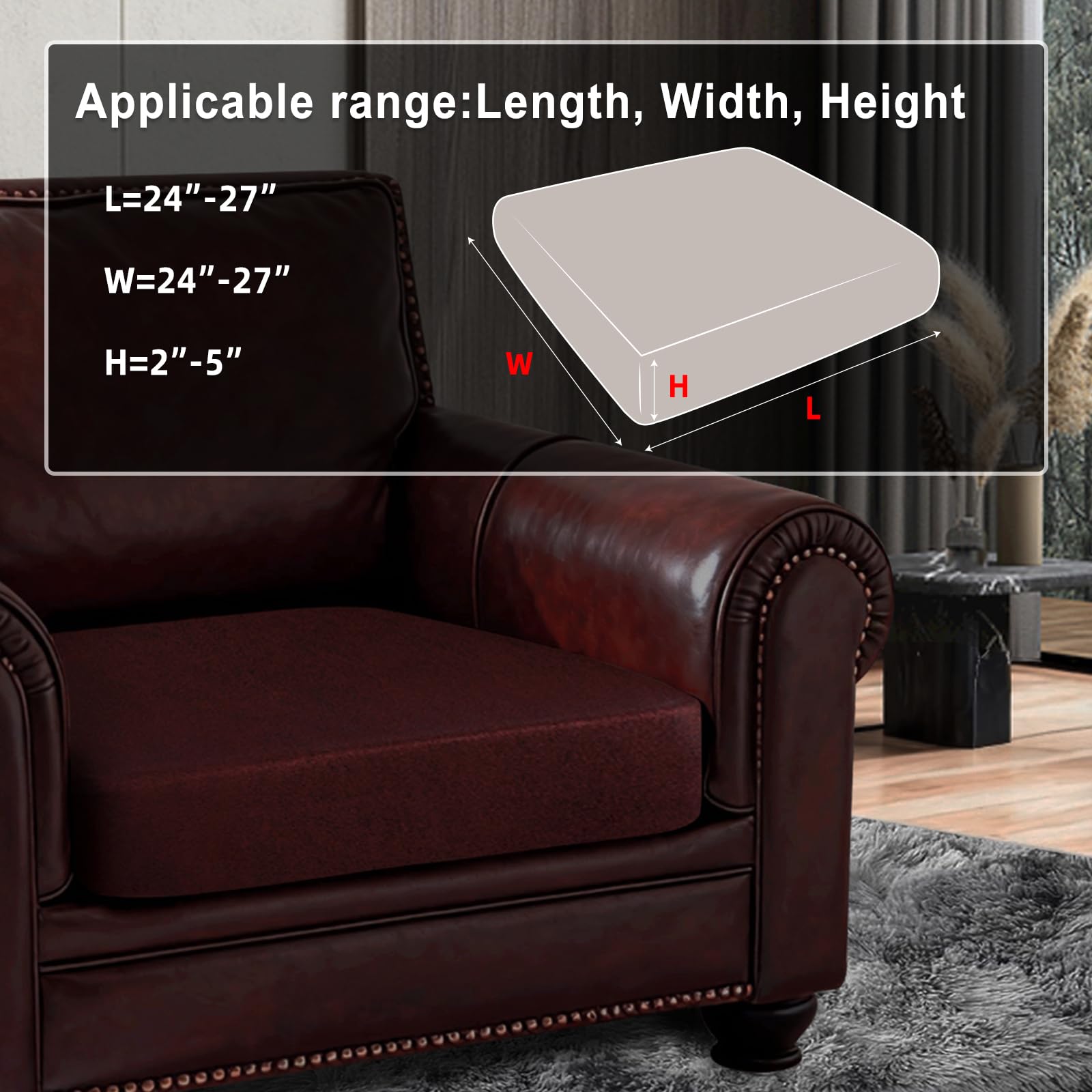 ANARACHON Leather Look Couch Cushion Covers Sofa Seat Slipcovers Sets Couches Furniture Protector for Sectional Armchair Loveseat Pets Kids Stretch Spandex Fabric (1 Cushion Armchair, Burgundy)