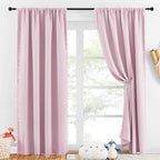 NICETOWN Pom Pom Blackout Curtains for Girls Bedroom Boho Pink Window Curtains for Nursery Rod Pocket Thermal Insulated Living Room Darkening Curtain Panels for Play Room, 52" W x 84" L, 2 Panels