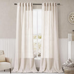 Beige Flax Linen Curtains 84 inches Long for Living Room 2 Panel Tan Burlap Textured Linen Drapes Semi Sheer Privacy Window Curtain Vintage Country Rustic Farmhouse Curtain for Dinning Room