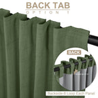 Faux Linen Total Blackout Curtains for Bedroom 102 Inches Long, Olive Green