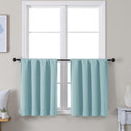 Simplebrand Ava Aqua Short 24 Inches Blackout Curtain 2 Panels Set, Half Window Rod Pocket Privacy Curtain Tiers for Kitchen, Curtains Blackout for Bathroom Shades, W30 x L24 Inch, Aqua