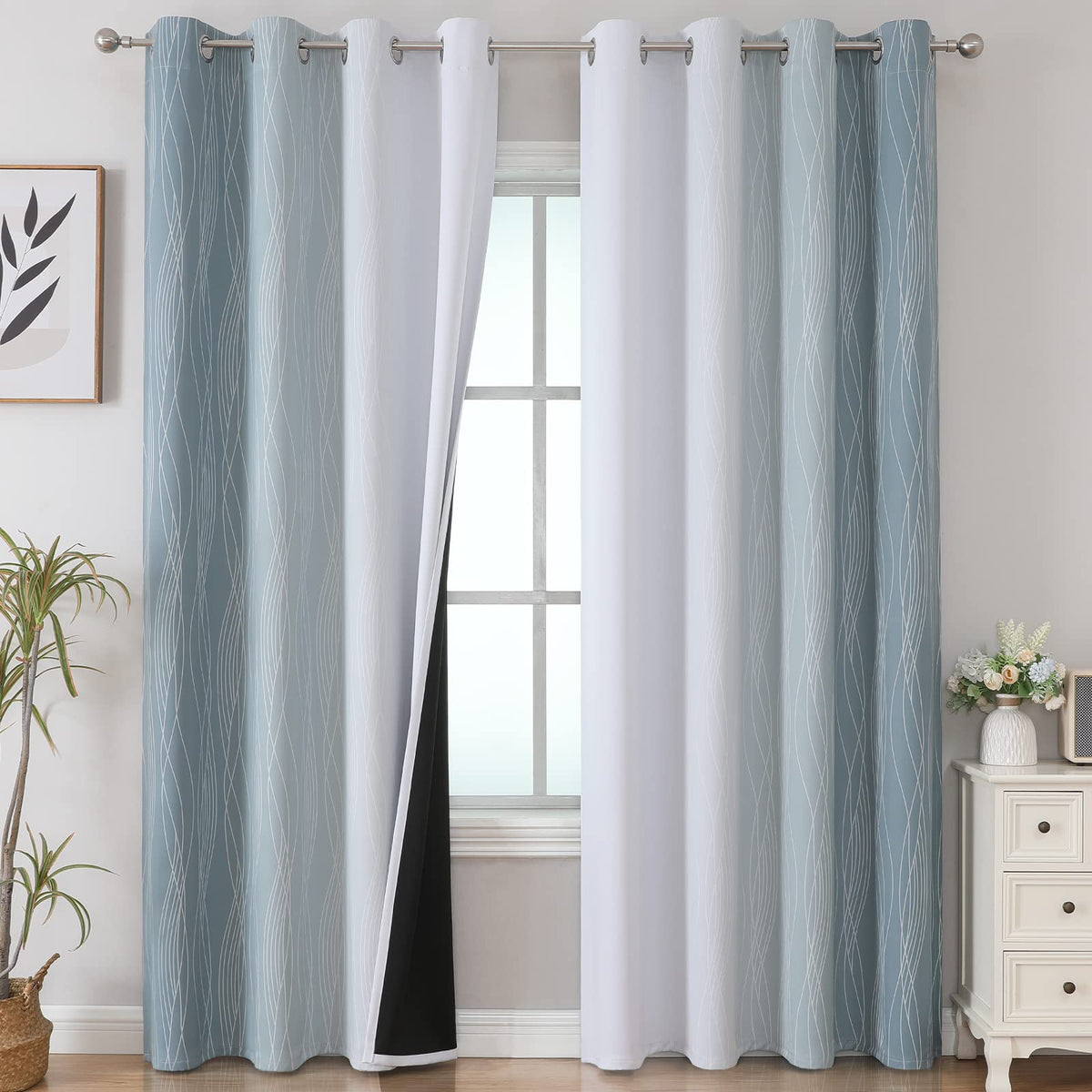 Estelar Textiler Pink and Blue Ombre Curtains for Bedroom 96 Inch Long