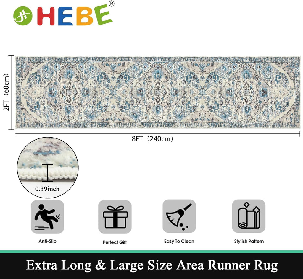 HEBE Hallway Runner Rug 2'x8', Washable Non Slip Kitchen Rug Runner