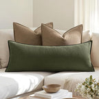 MIULEE Decorative Long Lumbar Throw Pillow Cover for Bed 14x36 Dark Olive Green Boho Farmhouse Neutral Couch Pillowcase Pack of 1 Accent Modern Sofa Cushion Livingroom Home Decor (Covers Only)
