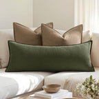 MIULEE Decorative Linen Lumbar Pillow Cover 14x36 Inch Dark Olive Green
