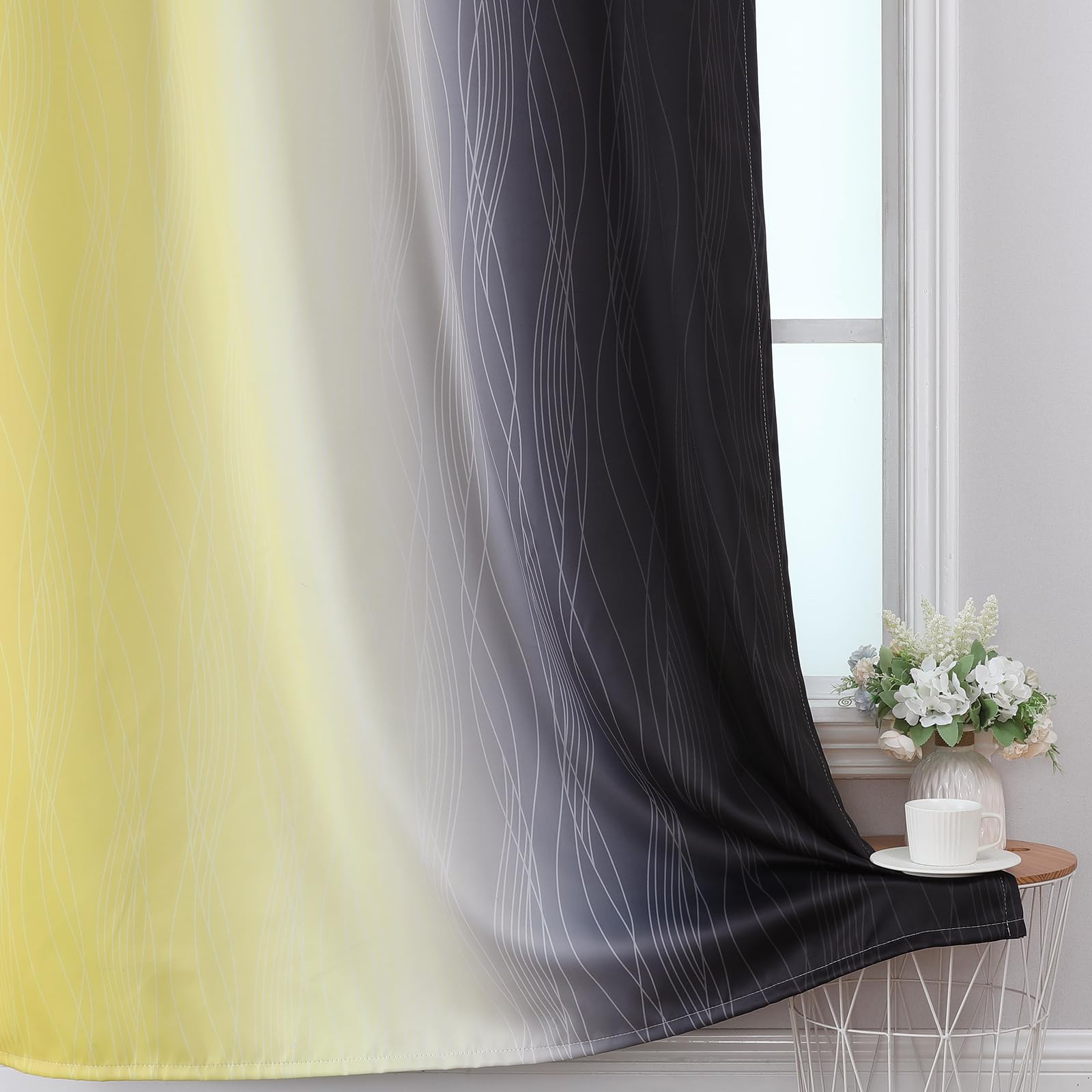 Estelar Textiler Black and Yellow Ombre Blackout Curtains 72 Inches Long
