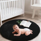 ThreadGlobe Fluffy Faux Rabbit Fur Circle Rug 3'x3', Cloud-Soft Area Rug for Bedroom & Nursery, Non-Slip No-Shed Design, Machine Washable Rug, Black, 3x3 Ft