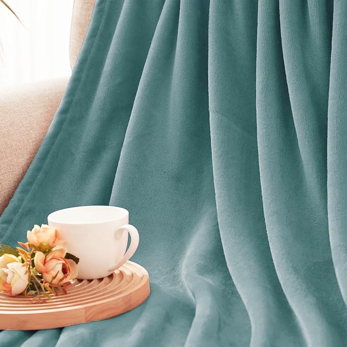 Exclusivo Mezcla Fleece Blankets Queen Size for Bed, Super Soft and Warm, All Season, Cozy, Plush, Lightweight, 90x90 Inches, Celadon