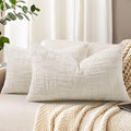 decorUhome Textured Chenille Throw Pillow Covers 12x20 Set of 2 Cream White