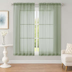 OWENIE Sheer Sage Green Curtains, Sheer Curtains 63 inch Length 2 Panels Set, Rod Pocket Voile Fimly Sheer Drapes for Living Room Bedroom, 2pcs, Sage Green, Each 59" W x 63" L
