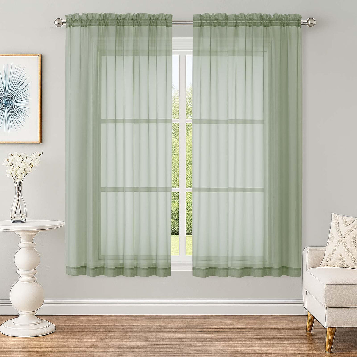 OWENIE White Sheer Curtains 63 Inch Long 2 Panels for Living Room 59" Wide