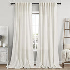 Cream Linen Curtains 115 Inches Long 2 Panels Set for Living Room Extra Long Back Tab Curtains Neutral Farmhouse Light Filtering Semi Sheer Linen Drapes Ceiling to Floor for Large Window 52x115