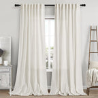 Linen Cream Curtains 107 Inch Extra Long for Living Room Back Tab Light Filtering Semi Sheer Drapes Modern Farmhouse Coastal Decor Cotton Textured Curtain for Floor to Ceiling Window 52x107