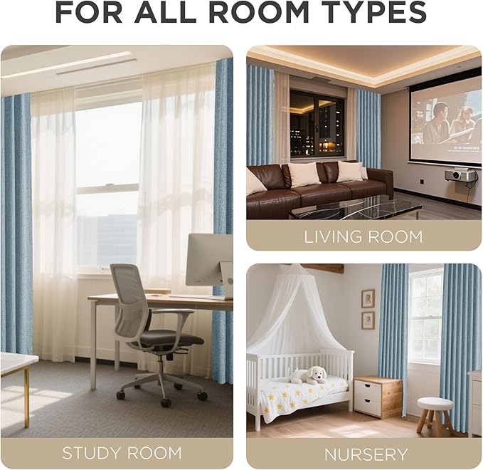 Joydeco Blackout Curtains for Bedroom - 100% Light Blocking 2 Panels Sky Blue Drapes 42" W x 96" L, Thermal Insulated Room Darkening Curtains, Linen Textured for Living Room, Rod Pocket & Back Tabs