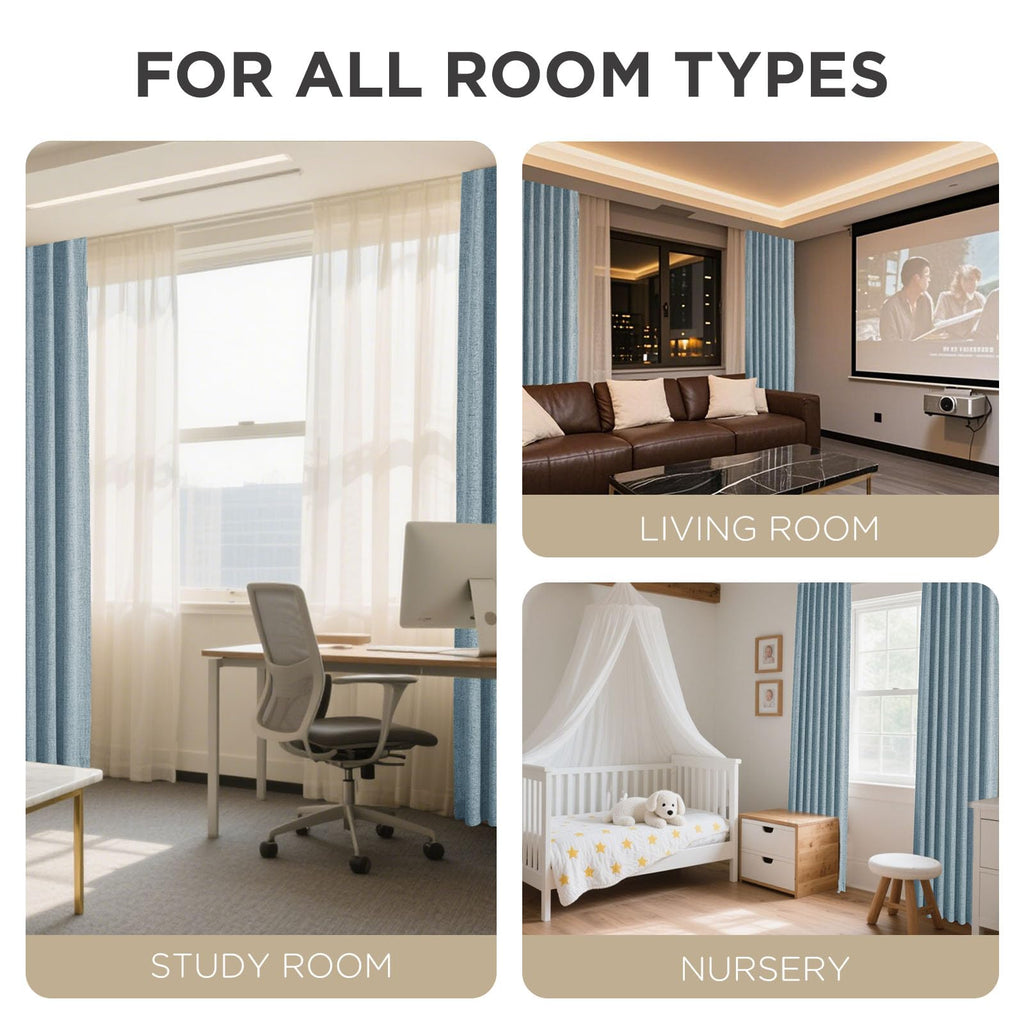 Joydeco Blackout Curtains for Bedroom - 63 Inch Long 100% Light Blocking 2 Panels Sky Blue Drapes, Thermal Insulated Room Darkening Curtains, Linen Textured for Living Room, Rod Pocket & Back Tabs