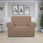 Easy-Going Stretch Chair Sofa Slipcover 1-Piece Couch Sofa Cover Furniture Protector Soft with Elastic Bottom for Kids, Pet. Spandex Jacquard Fabric Small Checks (Chair, Camel)