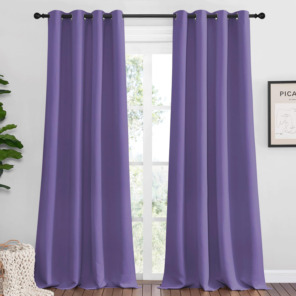 NICETOWN Lilac Purple Blackout Curtains 120" Long for Office, Dining, Guest Room, 55" Wide, 2 Pieces, Sound Reducing Heat and Cold Block Curtain Panels for Modern Decorative