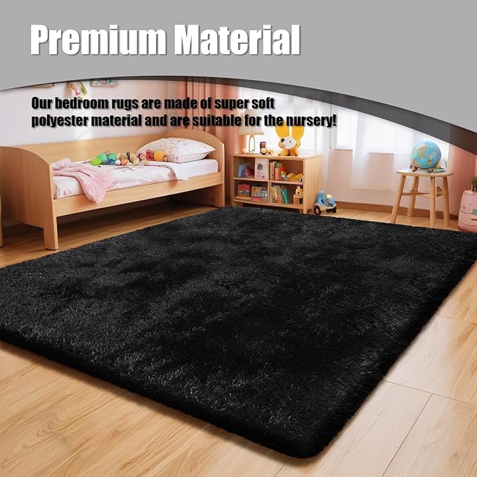 8x10 Fluffy Area Rugs for Living Room,Shag Area Rug for Bedroom,Black Soft Fuzzy Rug Non-Shedding Indoor Plush Carpet for Kids Bedroom Nursery Home Decor