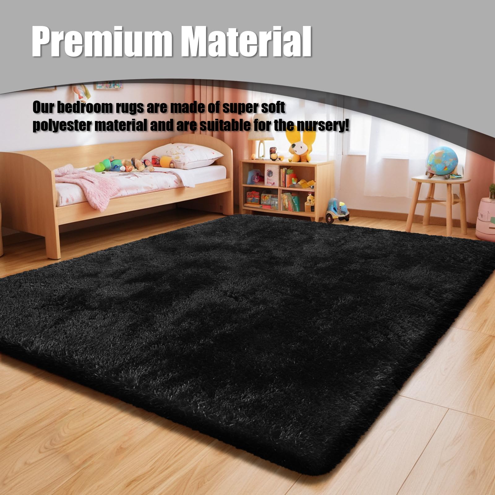 yulidayang 5x8 Shag Area Rug for Bedroom,Black Fluffy Rugs for Living Room