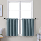 Simplebrand Ava Stone Blue Short 24 Inches Blackout Curtain 2 Panels Set, Half Window Rod Pocket Privacy Curtain Tiers for Kitchen, Curtains Blackout for Bathroom Shades, W30 x L24 Inch, Stone Blue