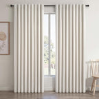 Extra Wide 60 Inch Blackout Curtains 96 Inches Long for Living Room Natural Rustic Textured Linen Back Tab Pleated Dining Room Office Insulated Ceiling Track Window Drapes 60"W x 96"L 2 Panels
