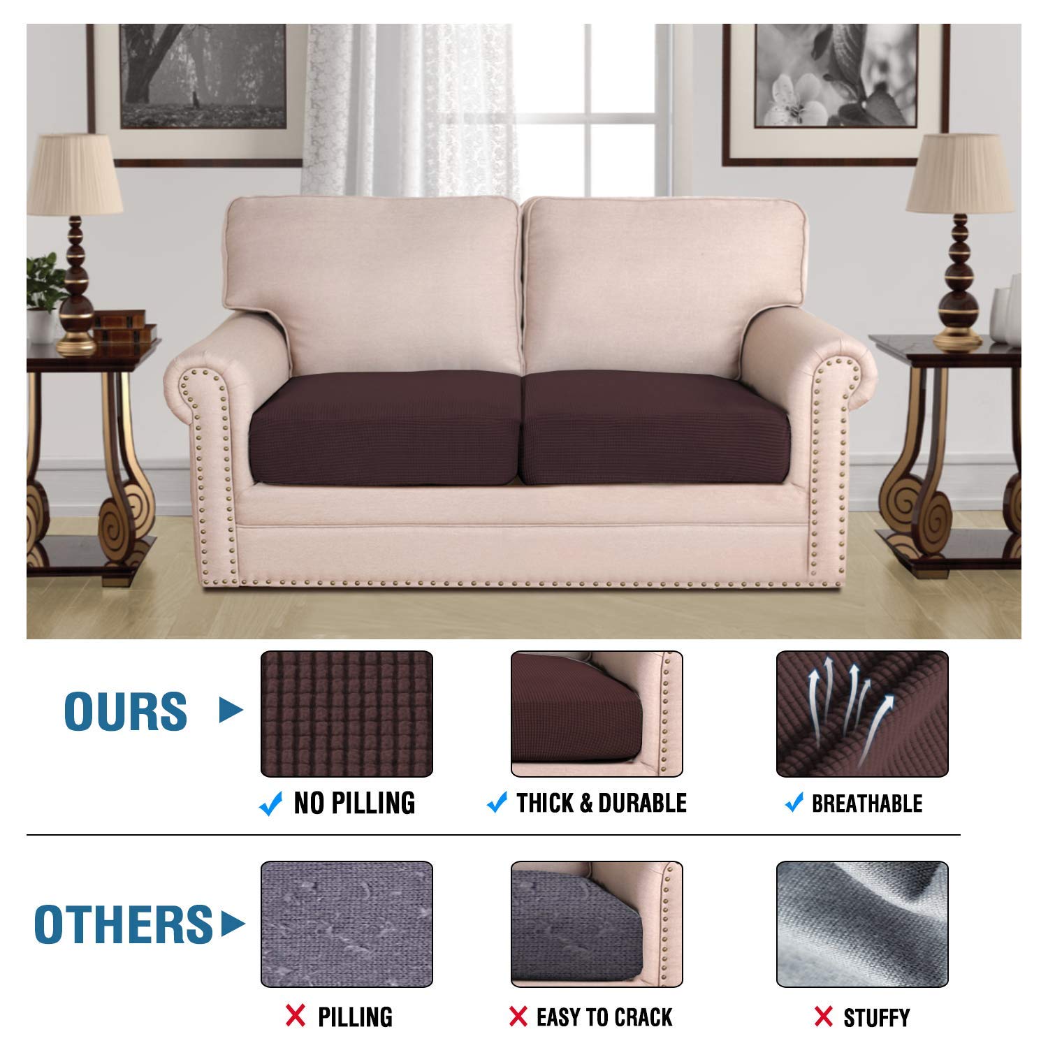 H.VERSAILTEX Super Stretch Stylish Cushions Covers/Furniture Cover Spandex Jacquard Small Checked Pattern Super Soft Slipcover Washable Individual