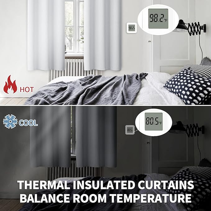 BGment Greyish White Room Darkening Curtains 84 Inch Long - 2 Panels