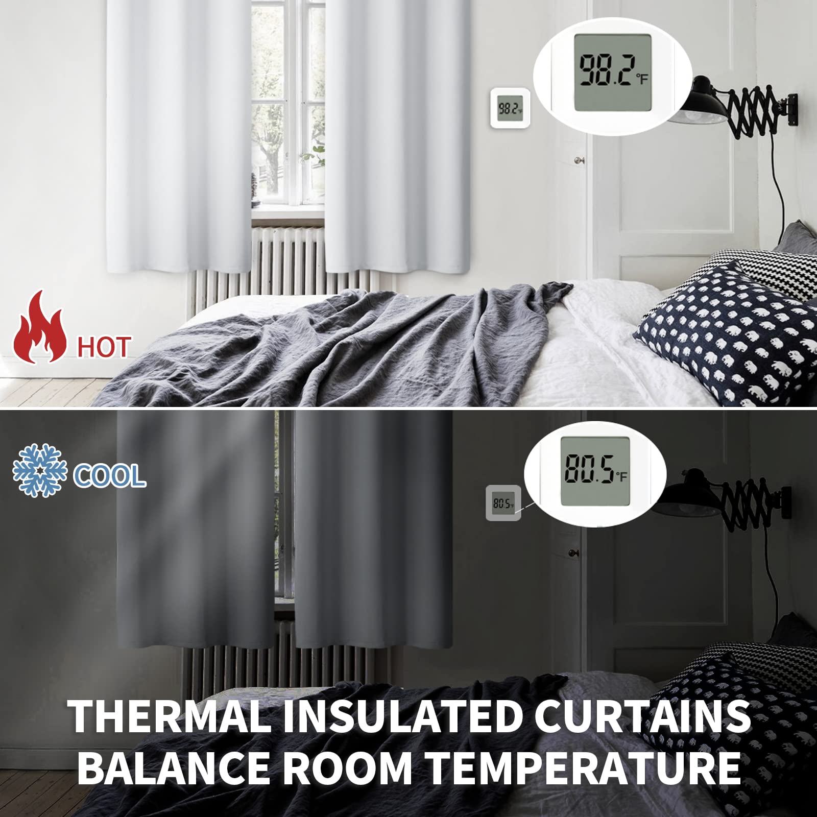 BGment Room Darkening Curtains 95 Inches Long - Grommet Thermal Insulated Drapes Window Treatment Curtains for Bedroom, 2 Panels, 52 x 95 Inch, Greyish White