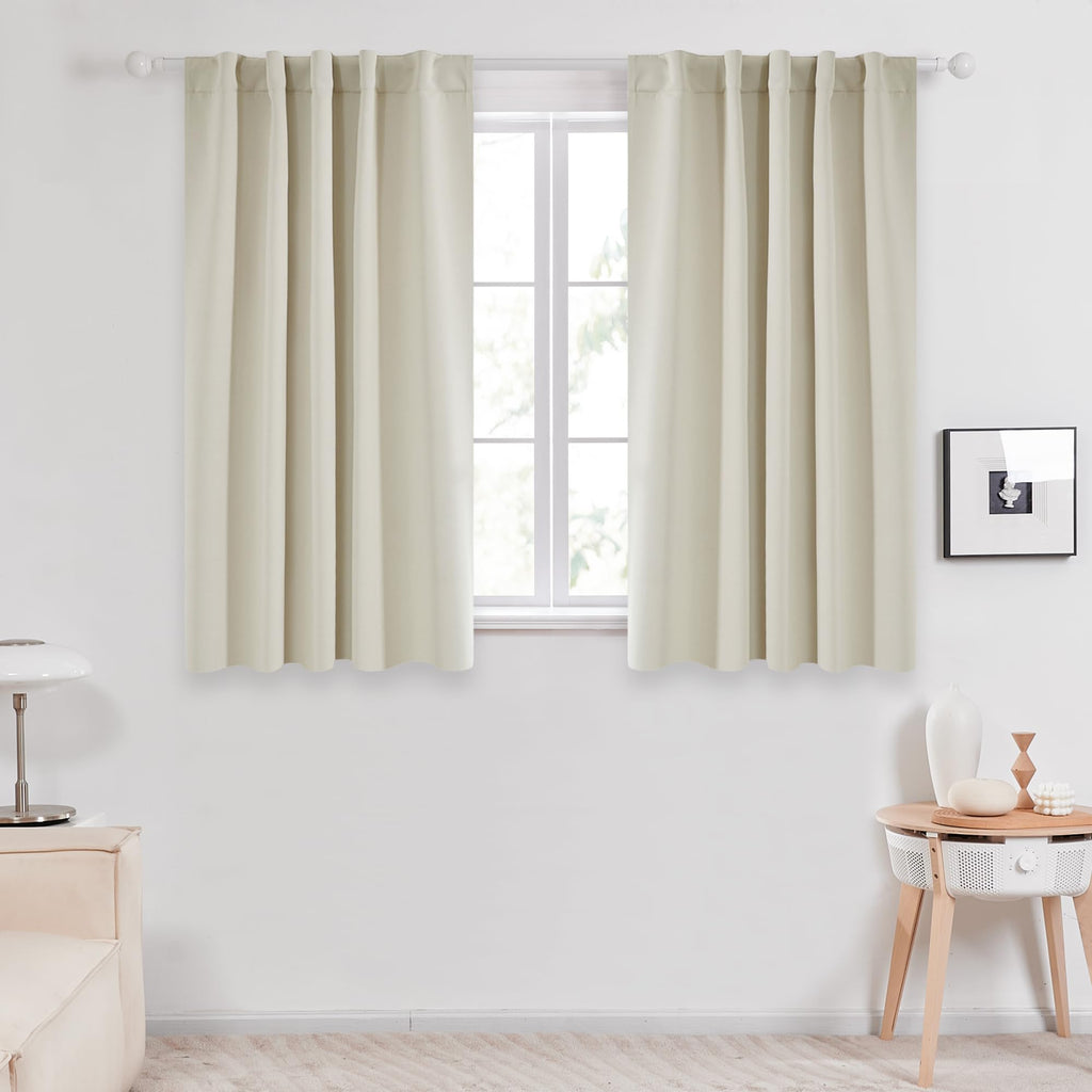 Deconovo Short Blackout Curtains for Small Windows Thermal Insulated Rod Pocket and Back Tab Curtains 42Wx45L Inch Light Beige 2 Panels