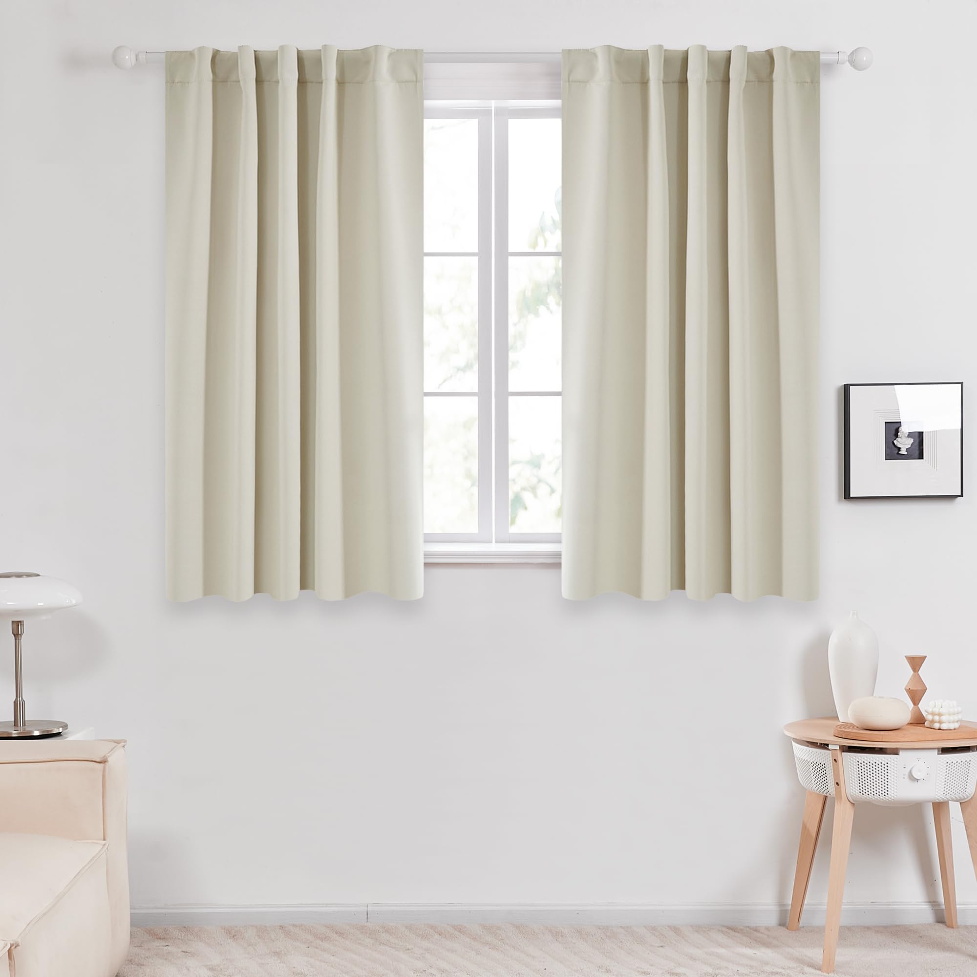 Deconovo Short Blackout Curtains for Small Windows Thermal Insulated Rod Pocket and Back Tab Curtains 42Wx45L Inch Light Beige 2 Panels