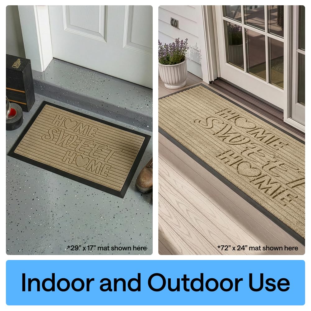 GORILLA GRIP 100% Waterproof All-Season WeatherMAX Doormat, 47x35, US Designed Natural Rubber, Stain and Fade Resistant, Low Profile Indoor Outdoor Door Mats, Easy Clean Patio Mat, Home Sweet Home