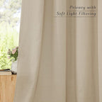 NICETOWN Rustic Linen 102 inch Long Curtains for Living Room, Grommet Privacy Added Thick Linen Weave with Light Filter Window Curtains & Drapes for Bedroom, Angora, W55 x L102, 2 Panels