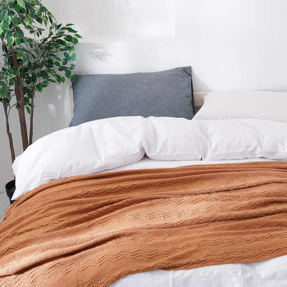 BOURINA Almond Throw Blanket 50x90 Inch Boho Knitted Soft Throw Bed Blanket
