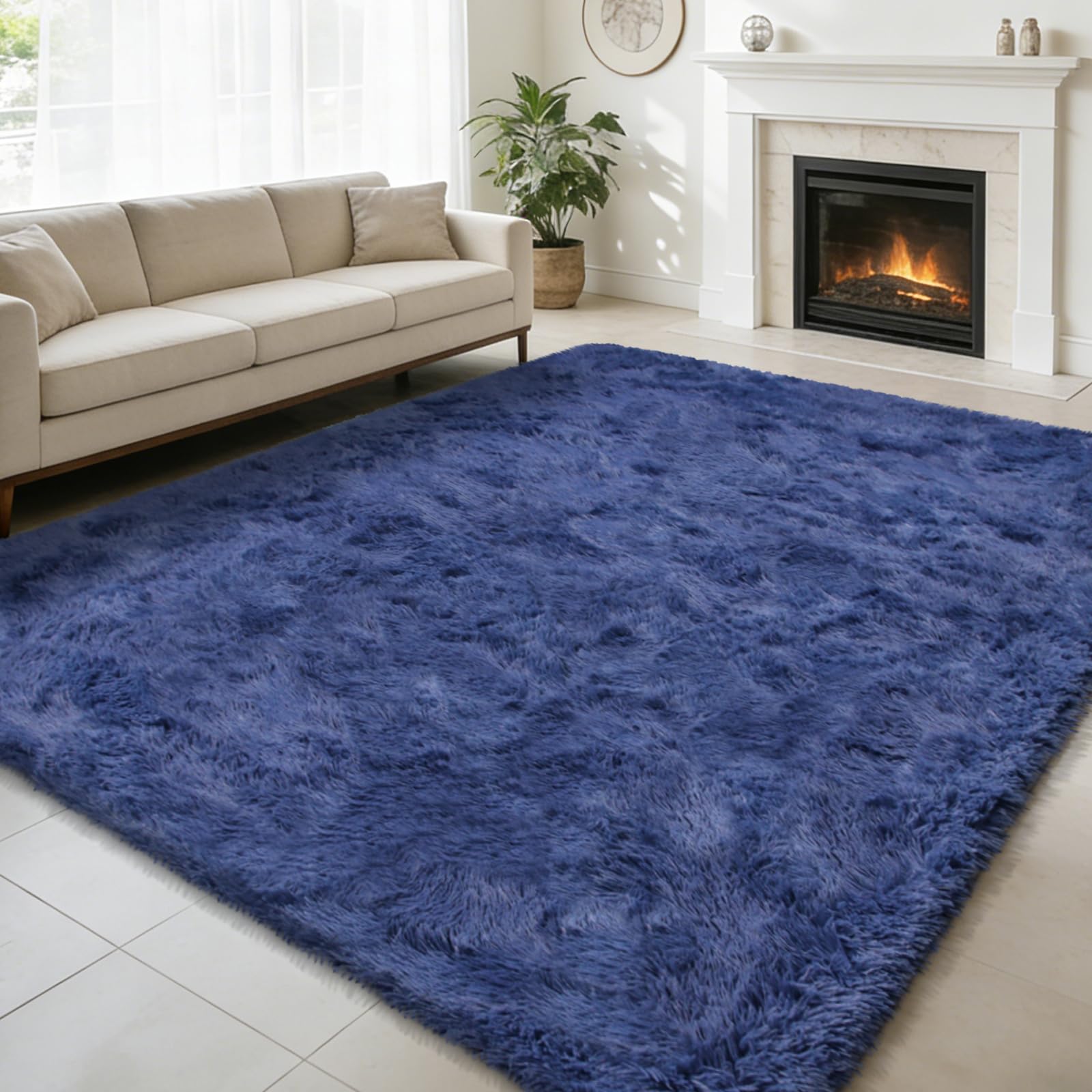 8x10 Fluffy Area Rugs for Living Room,Blue Large Shag Area Rug for Bedroom