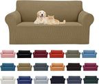 Cupuamon 2026 New Stretch Loveseat Sofa Slipcovers Couch Cover for 2 Cushion Furniture Protector Sofa Covers with Elastic Bottom Jacquard Fabric Small Checks for Pets, Kids - Tan