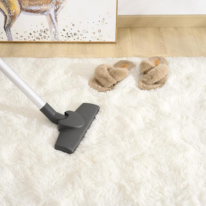 Amearea Premium Soft Fluffy Rug Modern Shag Carpet, 5.3x7.5 Feet, Fuzzy Plush Rugs for Living Room Bedroom Kids Room Home Decor, Nursery Non Slip Indoor Shaggy Carpets, Cream