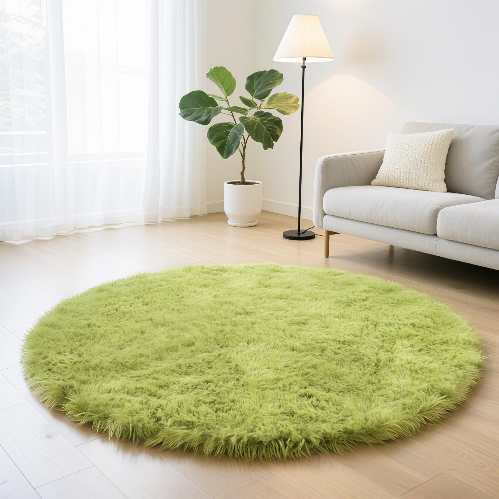 Fluffy Round Area Rugs for Bedroom,3'X3'Shag Circle Small Area Rugs