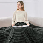 BEDELITE Twin Blanket for Couch & Bed, 300GSM Soft & Warm Fleece Blanket, Decorative and Giftable Striped Charcoal Grey Blankets for Women, Men, 60"x80"