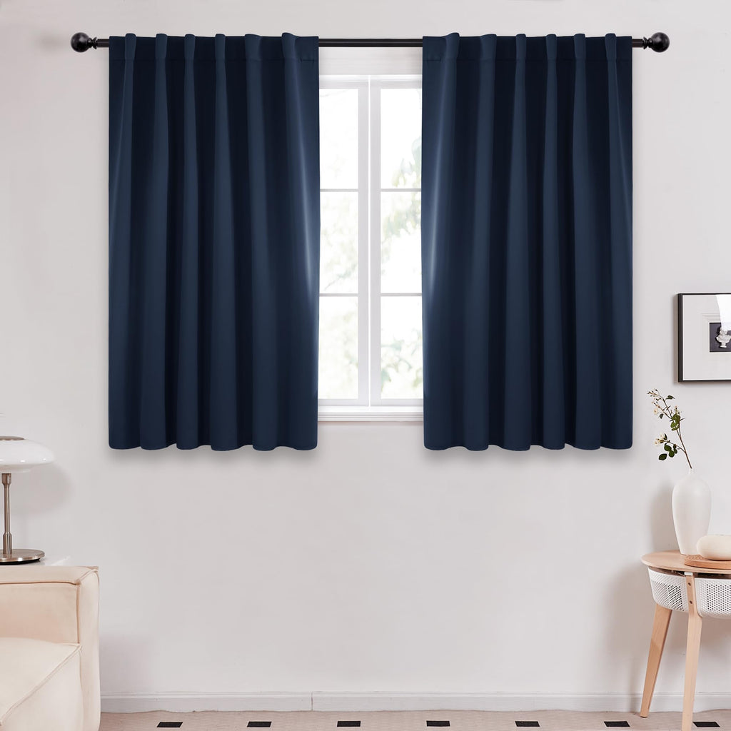 Deconovo Solid Back Tab and Rod Pocket Curtains Thermal Insulated Blackout Window Curtains for Kitchen 52Wx54L Inch Navy Blue 2 Panels