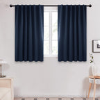 Deconovo Solid Back Tab and Rod Pocket Curtains Thermal Insulated Blackout Window Curtains for Kitchen 52Wx54L Inch Navy Blue 2 Panels
