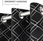 Deconovo Black Out Curtains for Bedroom Livint Room Nursery (42x72 Inch, Black/Silver, 2 Panels) Geometry Silver Patterned Room Darkening Curtains, Thermal Insulated Soundproof Drapes